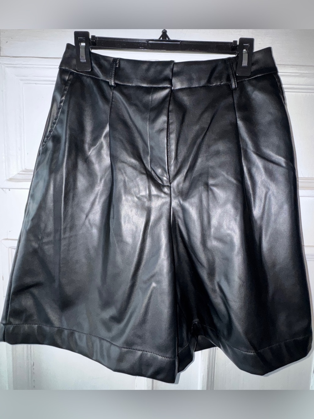 NVLT Black Faux Leather High-Waist Bermuda Shorts